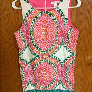 London Times Pink Green Printed Sleeveless Shift Dress